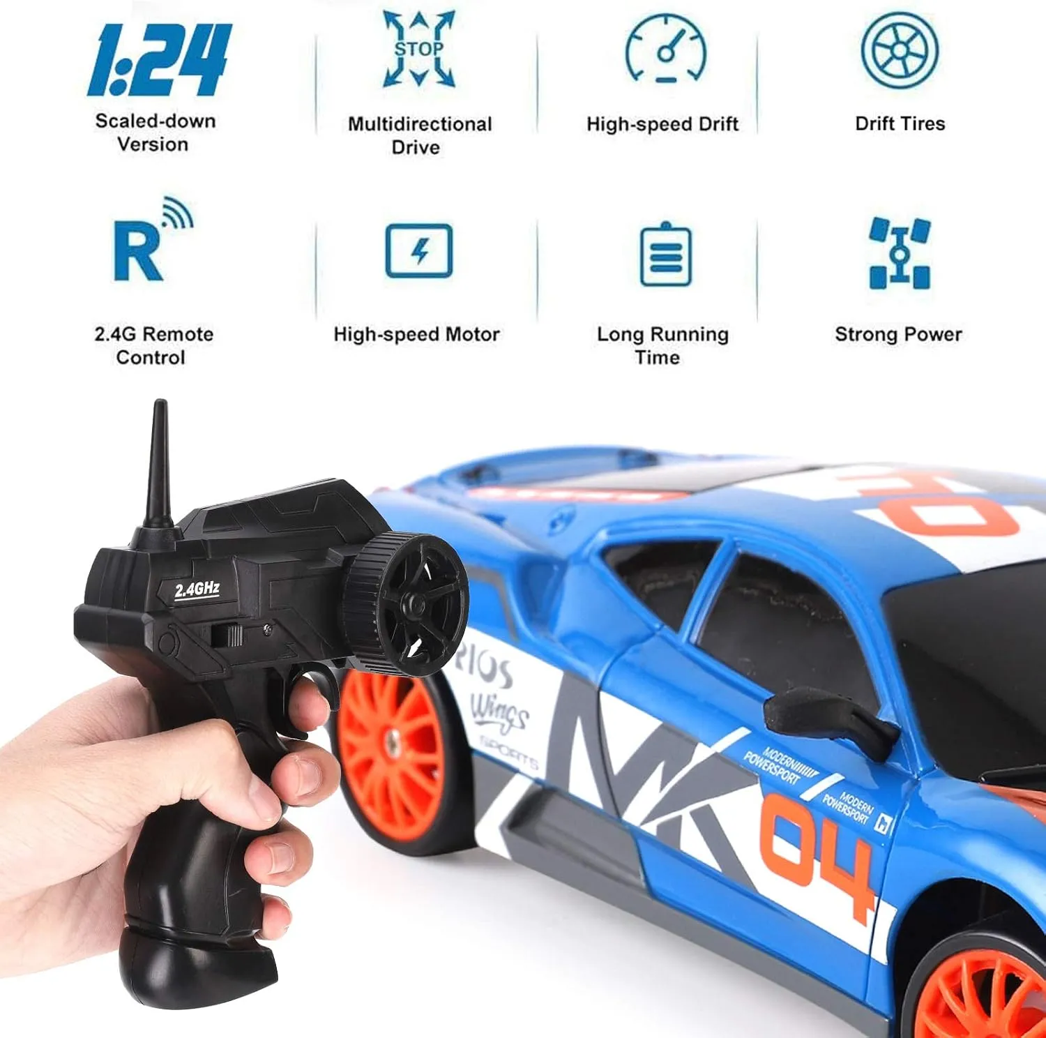 Liberty Imports RC Drift Car 1/24 2.4GHz 4WD Remote Control Sport Racing On-Road Vehicle with LED Light, Batteries and Drift Tires (Style 7)