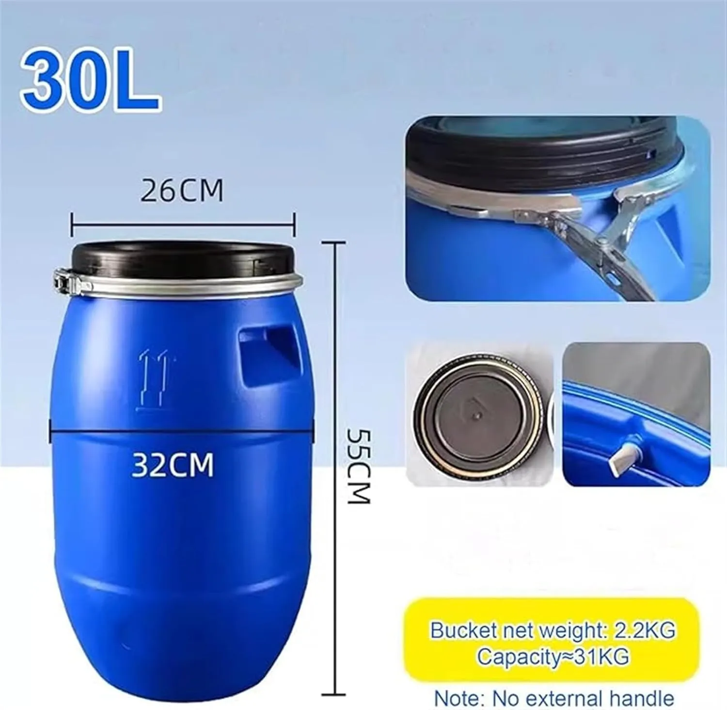 LICOME Household Garden Water Tank Food-Grade Plastic Buckets 30L/50L/60L/100L/120L/160L/200L Outdoor Travel Camping Water Tank(30L)
