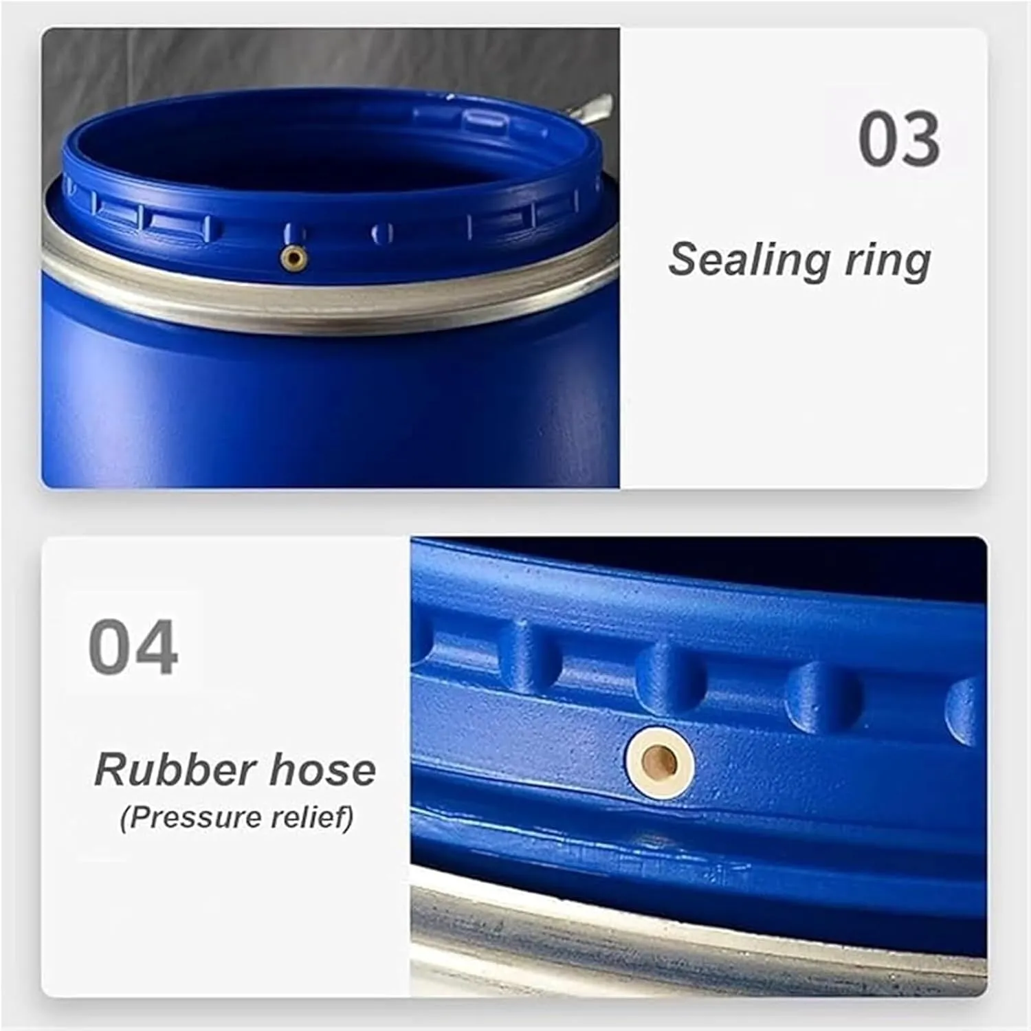 LICOME Large Plastic Blue Open Top Storage Barrel Drum Keg with Lid and Latch Ring,Food Grade for Shipping,Air Tight Industrial Storage Container