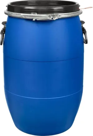 LICOME Large Plastic Blue Open Top Storage Barrel Drum Keg with Lid and Latch Ring,Food Grade for Shipping,Air Tight Industrial Storage Container