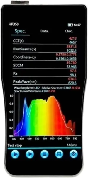Light Spectrum Meter, HP350 380-780nm Spectral Illuminance Meter Healthy Lighting Color Temperature Analysis Tester Spectrometer Visible Light