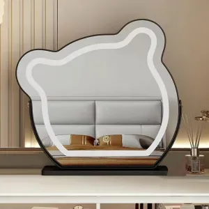 Lighted Vanity Makeup Mirror, Bear Shape Desktop Mirror, 360° Rotation Tabletop Cosmetic Mirror, Light Up Mirror With 3 Color Lighting Modes, Smart Touch Control ( Color : Black , Size : 42X45cm )
