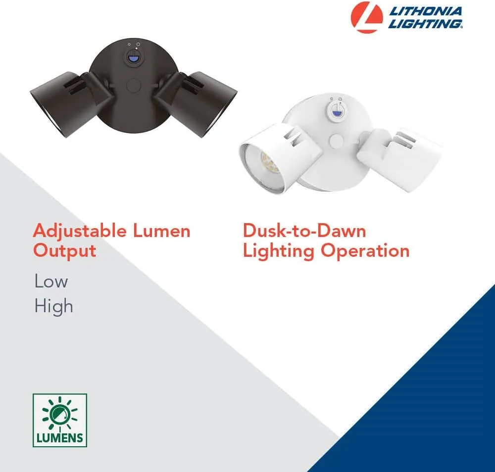 Lithonia Lighting HGX LED 2RH ALO 40K 120 PE DDB M2 HomeGuard Security Flood Lights 1750-2750 Lumens, 2-Light, Photocell Sensor, Dark Bronze