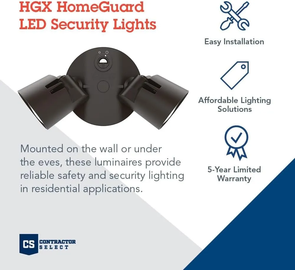 Lithonia Lighting HGX LED 2RH ALO 40K 120 PE DDB M2 HomeGuard Security Flood Lights 1750-2750 Lumens, 2-Light, Photocell Sensor, Dark Bronze
