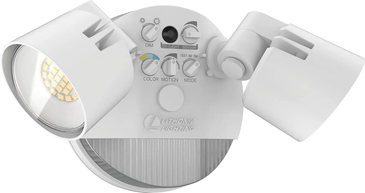 Lithonia Lighting HGX LED 2RH ALO SWW2 120 PIR WH M2 HomeGuard Security Flood Lights 2150-2600 Lumens, 2-Light, Photocell Sensor and Motion Detection, White