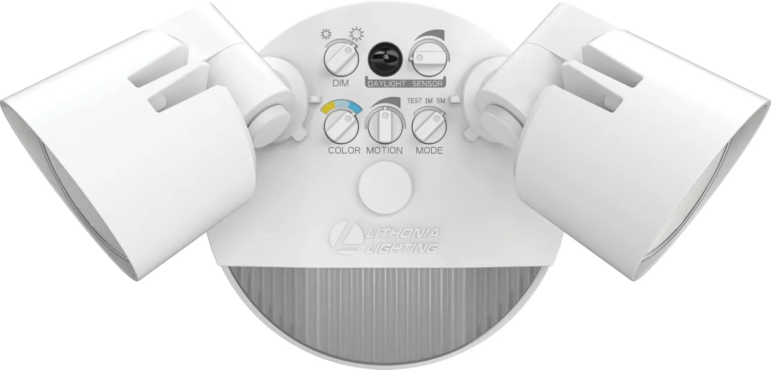 Lithonia Lighting HGX LED 2RH ALO SWW2 120 PIR WH M2 HomeGuard Security Flood Lights 2150-2600 Lumens, 2-Light, Photocell Sensor and Motion Detection, White