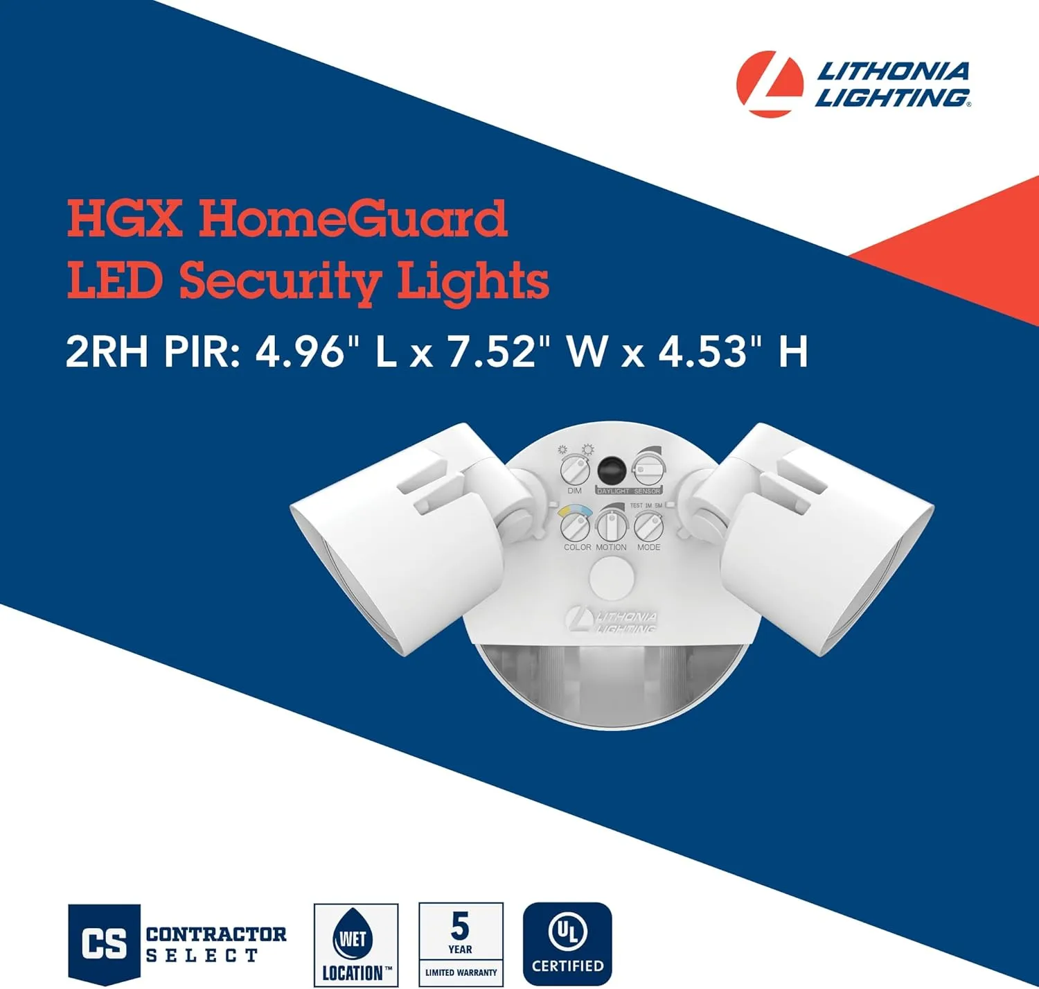 Lithonia Lighting HGX LED 2RH ALO SWW2 120 PIR WH M2 HomeGuard Security Flood Lights 2150-2600 Lumens, 2-Light, Photocell Sensor and Motion Detection, White