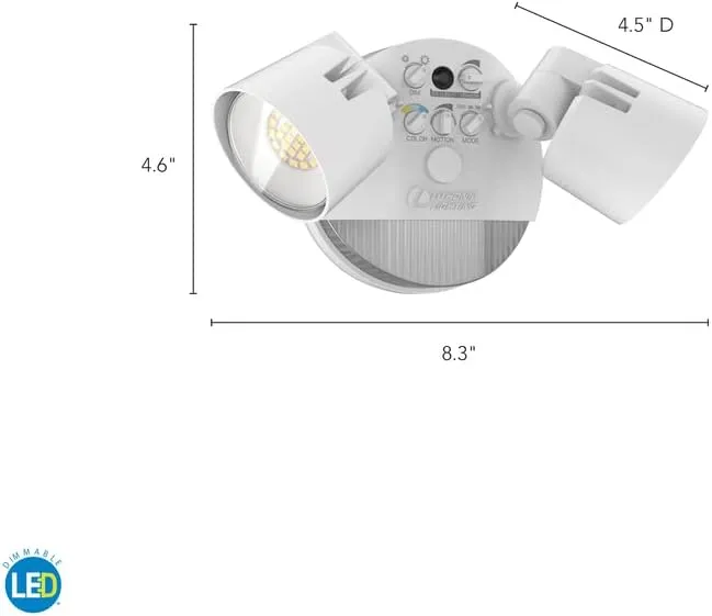 Lithonia Lighting HGX LED 2RH ALO SWW2 120 PIR WH M2 HomeGuard Security Flood Lights 2150-2600 Lumens, 2-Light, Photocell Sensor and Motion Detection, White