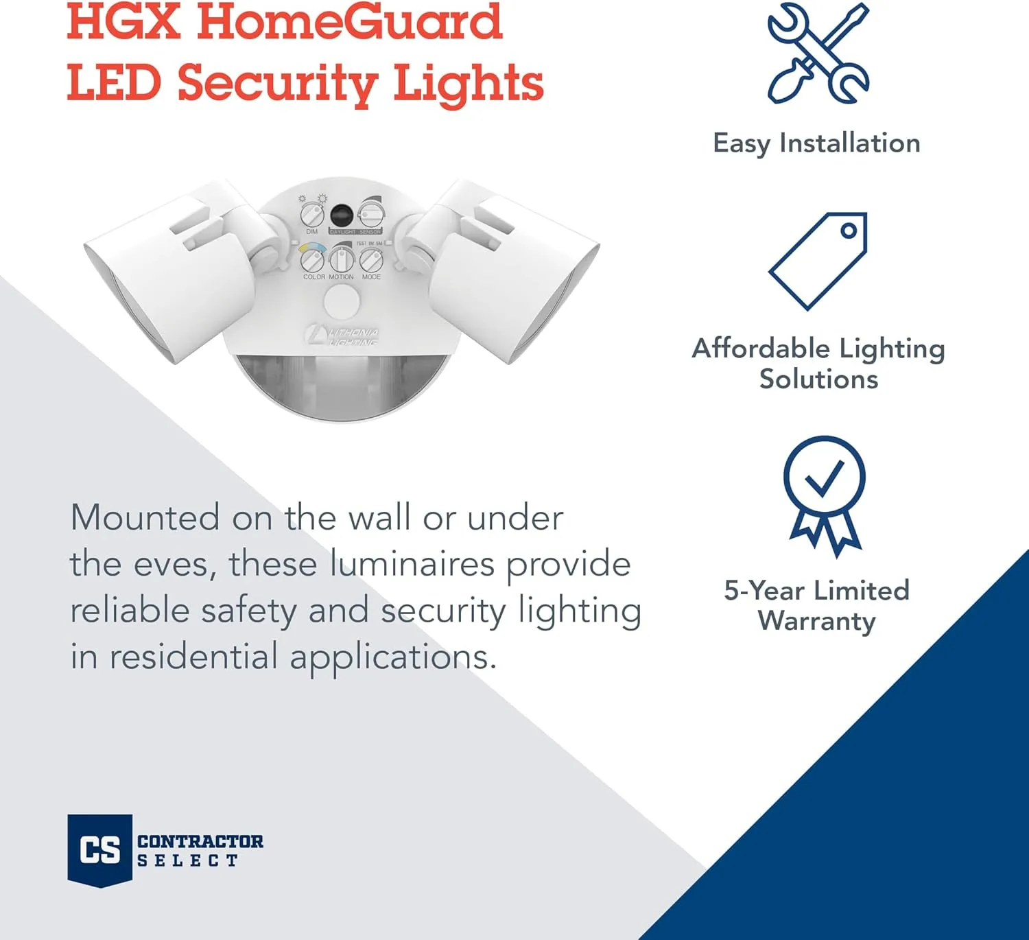 Lithonia Lighting HGX LED 2RH ALO SWW2 120 PIR WH M2 HomeGuard Security Flood Lights 2150-2600 Lumens, 2-Light, Photocell Sensor and Motion Detection, White