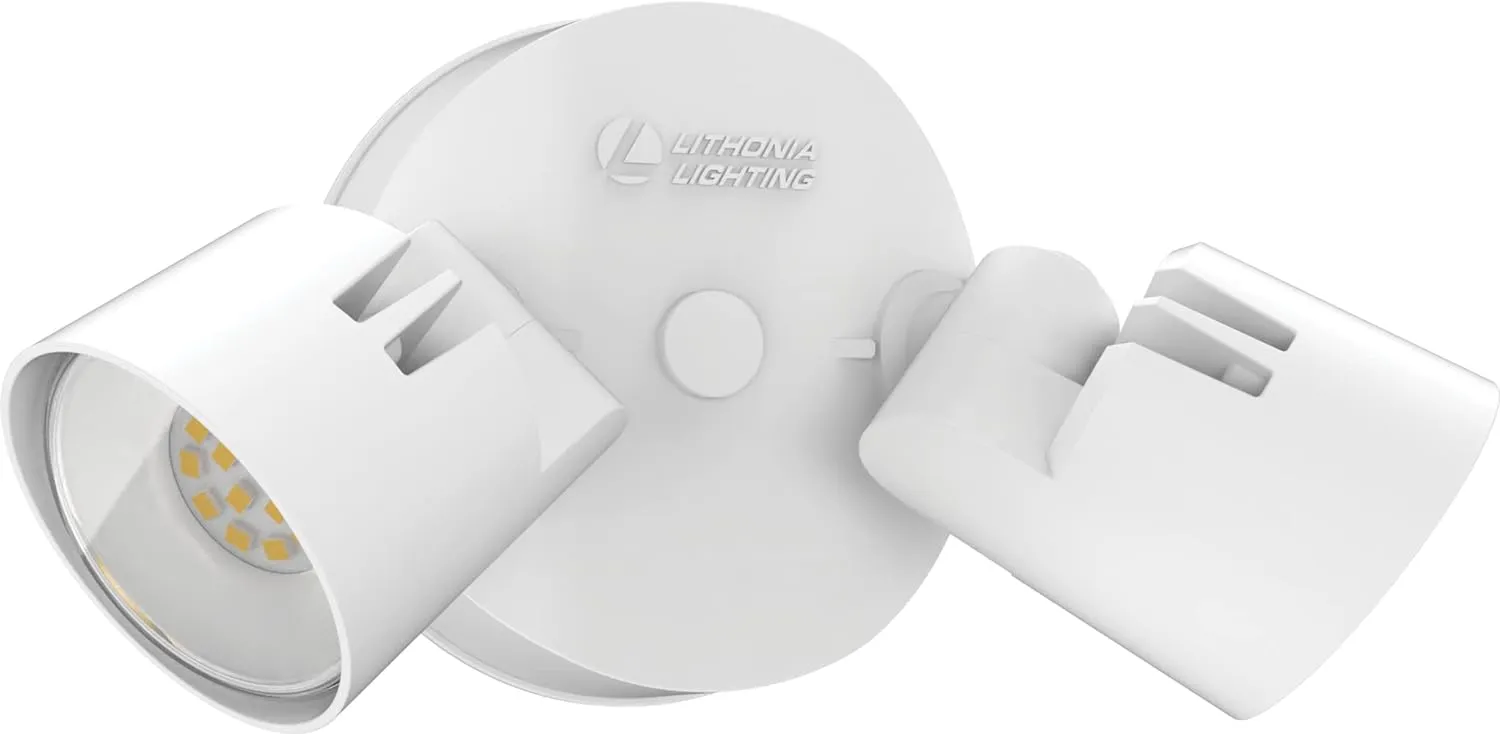 Lithonia Lighting HomeGuard 2-Light LED Outdoor Flood Lights, Wall or Ceiling Mount Outdoor Lights, 4000K Cool White, Round Heads, White (HGX LED 2RH 40K 120 WH M2)