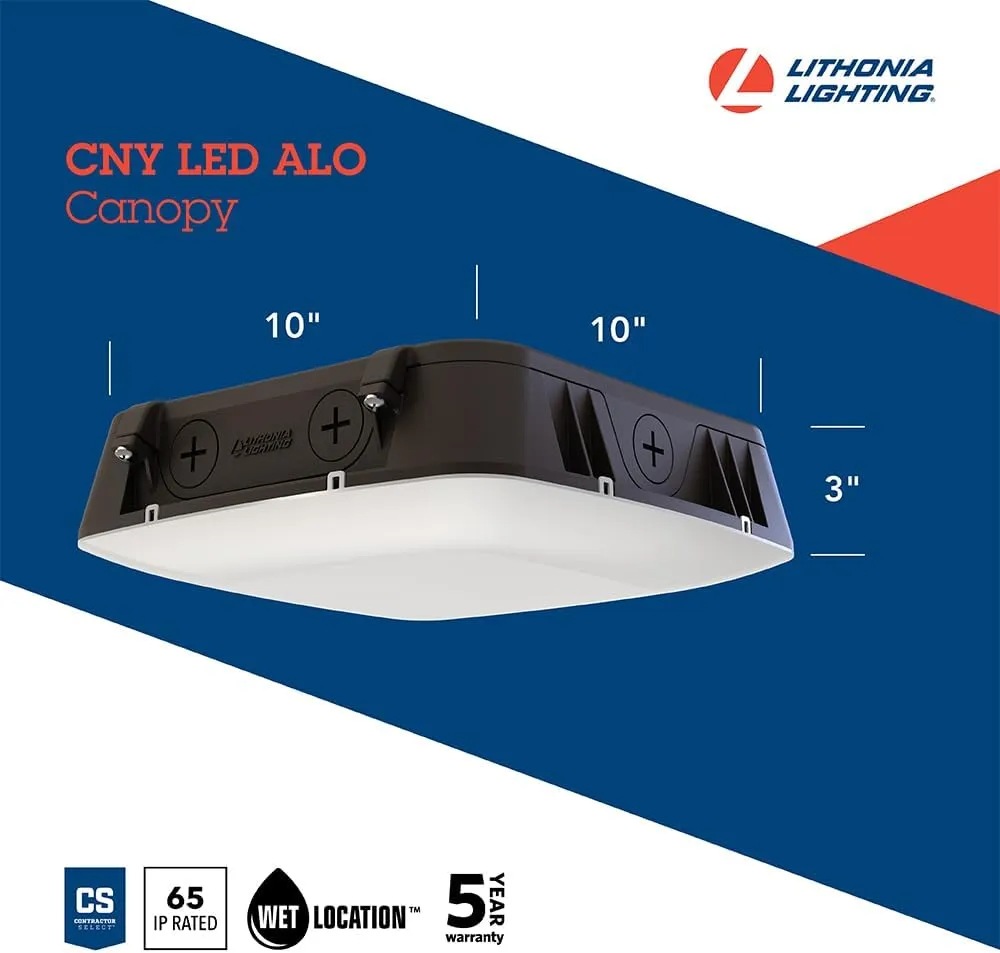 Lithonia Lighting Outdoor LED Canopy Light with Adjustable Lumen Output, Switchable Color Temperature 3000K/4000K/5000K, Photocell and Motion Sensor, Dark Bronze (CNY LED ALO SWW2 UVOLT PE PIR DDB M2)