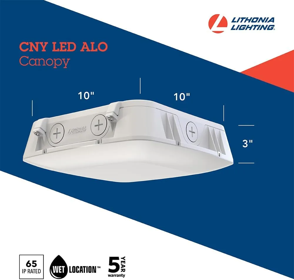 Lithonia Lighting Outdoor LED Canopy Light with Adjustable Lumen Output,Switchable Color Temperature 3000K/4000K/5000K, Photocell and Motion Sensor, White (CNY LED ALO SWW2 UVOLT PE PIR WH M2)