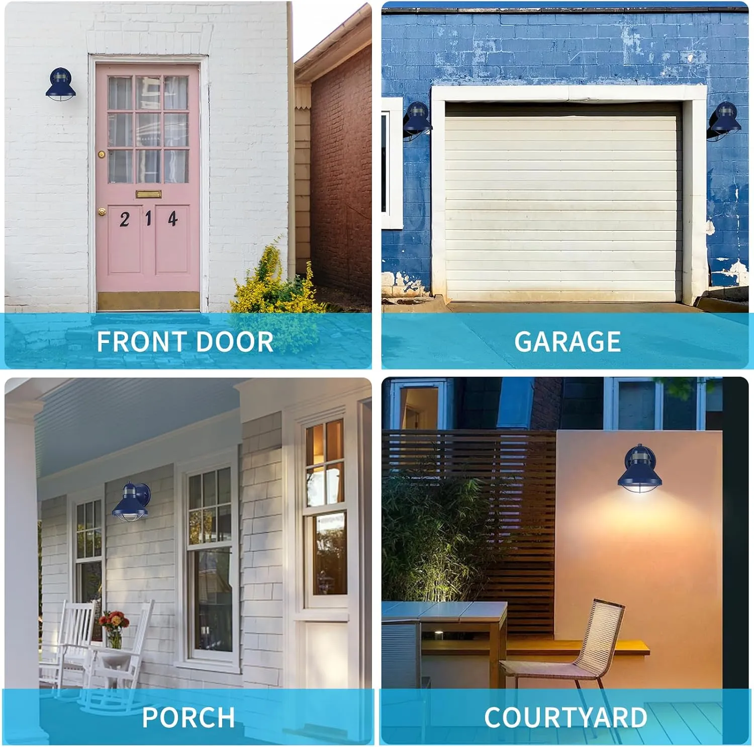 LONEDRUID Motion Sensor Outdoor LED Wall Sconce Dusk to Dawn Exterior Barn Lighting Fixtures Blue Outside Porch Light Waterproof Farmhouse Wall Mount Lamp for House Garage Entryway