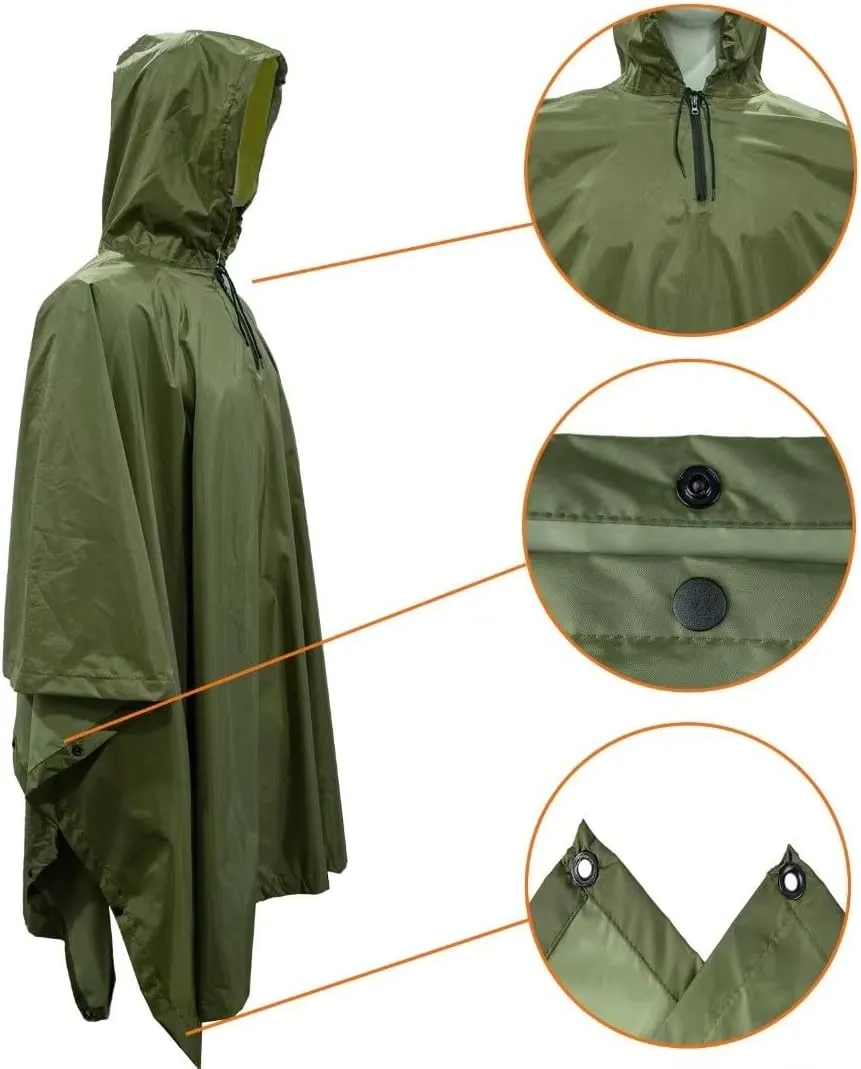 LOOGU Rain Poncho Waterproof Hooded Rain Coat Multi-Use Camo Shelter Ground Sheet for Hunting Camping Hiking