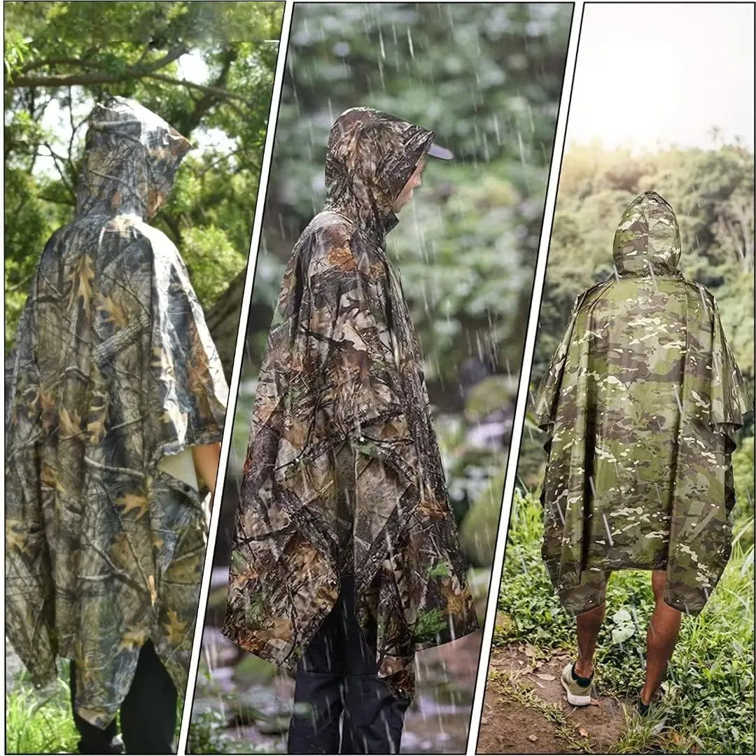 LOOGU Rain Poncho Waterproof Hooded Rain Coat Multi-Use Camo Shelter Ground Sheet for Hunting Camping Hiking