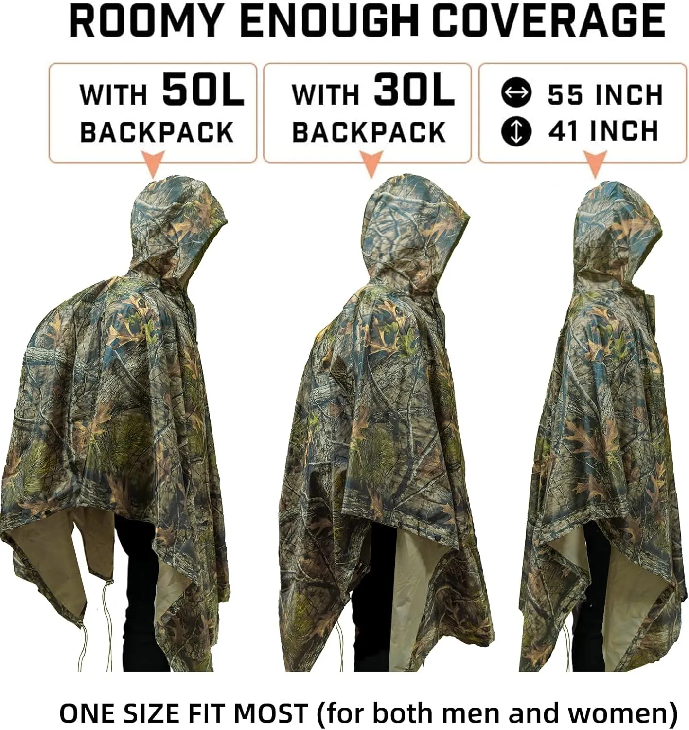 LOOGU Rain Poncho Waterproof Hooded Rain Coat Multi-Use Camo Shelter Ground Sheet for Hunting Camping Hiking