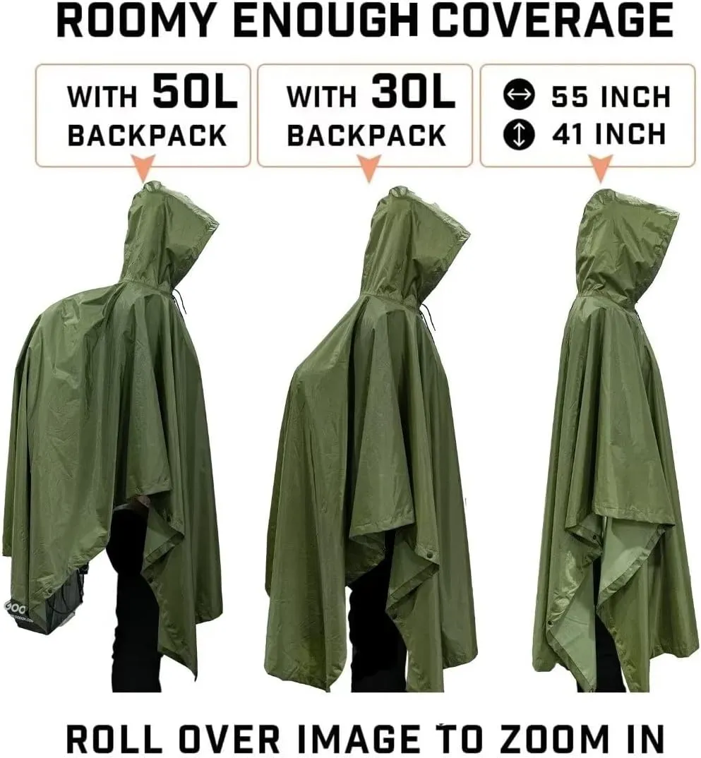 LOOGU Rain Poncho Waterproof Hooded Rain Coat Multi-Use Camo Shelter Ground Sheet for Hunting Camping Hiking