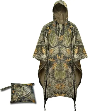LOOGU Rain Poncho Waterproof Hooded Rain Coat Multi-Use Camo Shelter Ground Sheet for Hunting Camping Hiking
