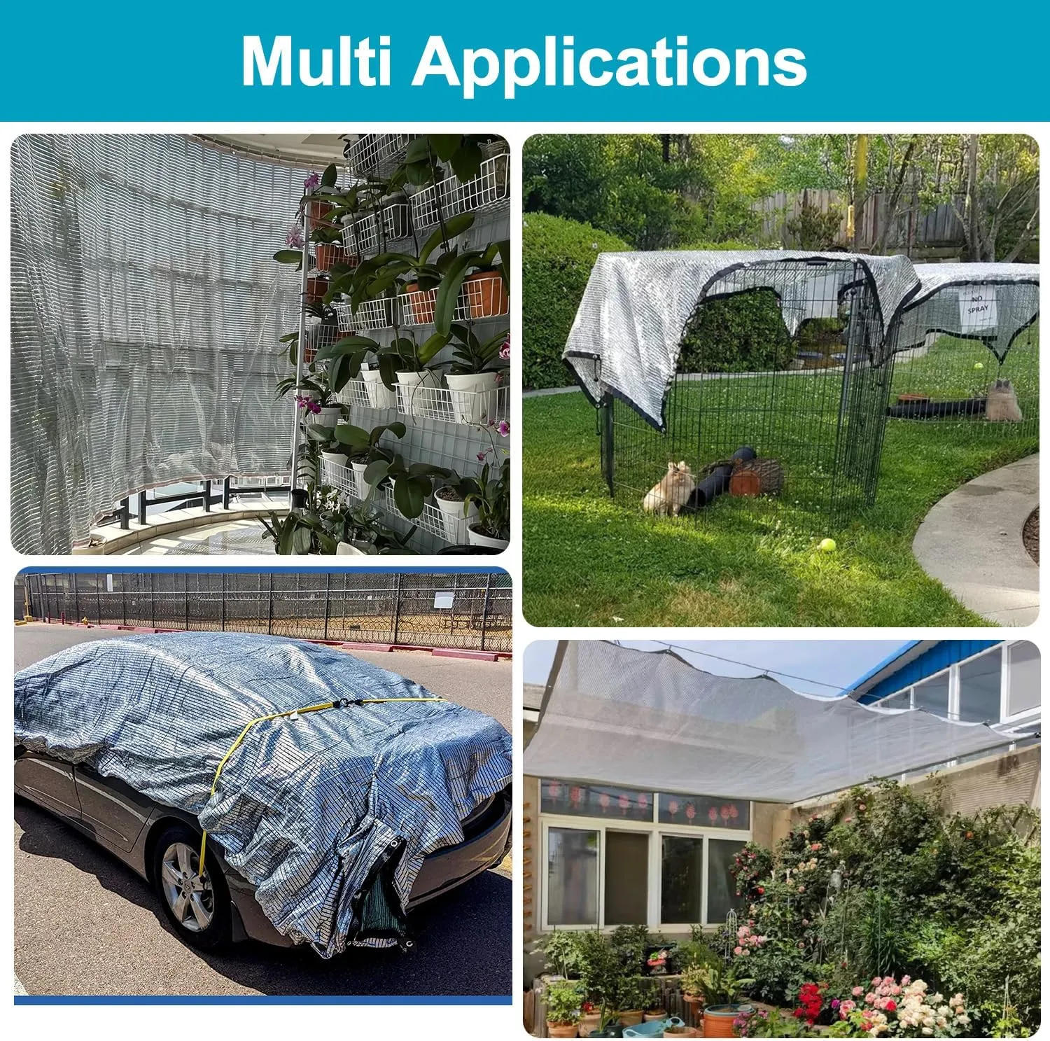 LOVE STORY 85% 10x20FT Aluminum Shade Cloth Reflective Sun Shade Cover Silver Tarp with Grommets for Car Garden Patio Kennel