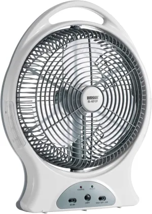 LUDGER 12" Rechargeable Fan with LED Lights (EL-8212F), Portable, Long Battery Life, 2 Speeds, USB Charge, Carrying Handle, 80 Degree Oscillation, Quiet Cooling, Hunting, Camping, Survival Gear