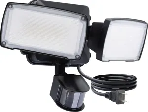 LUTEC 21W Plug in Motion Sensor Light Outdoor, Flood Lights Outdoor Motion Sensor,2500LM, 5000K Daylight,IP65 Waterproof,Adjustable 2 Heads Wall Light for Garage, Porch, Yard - Black