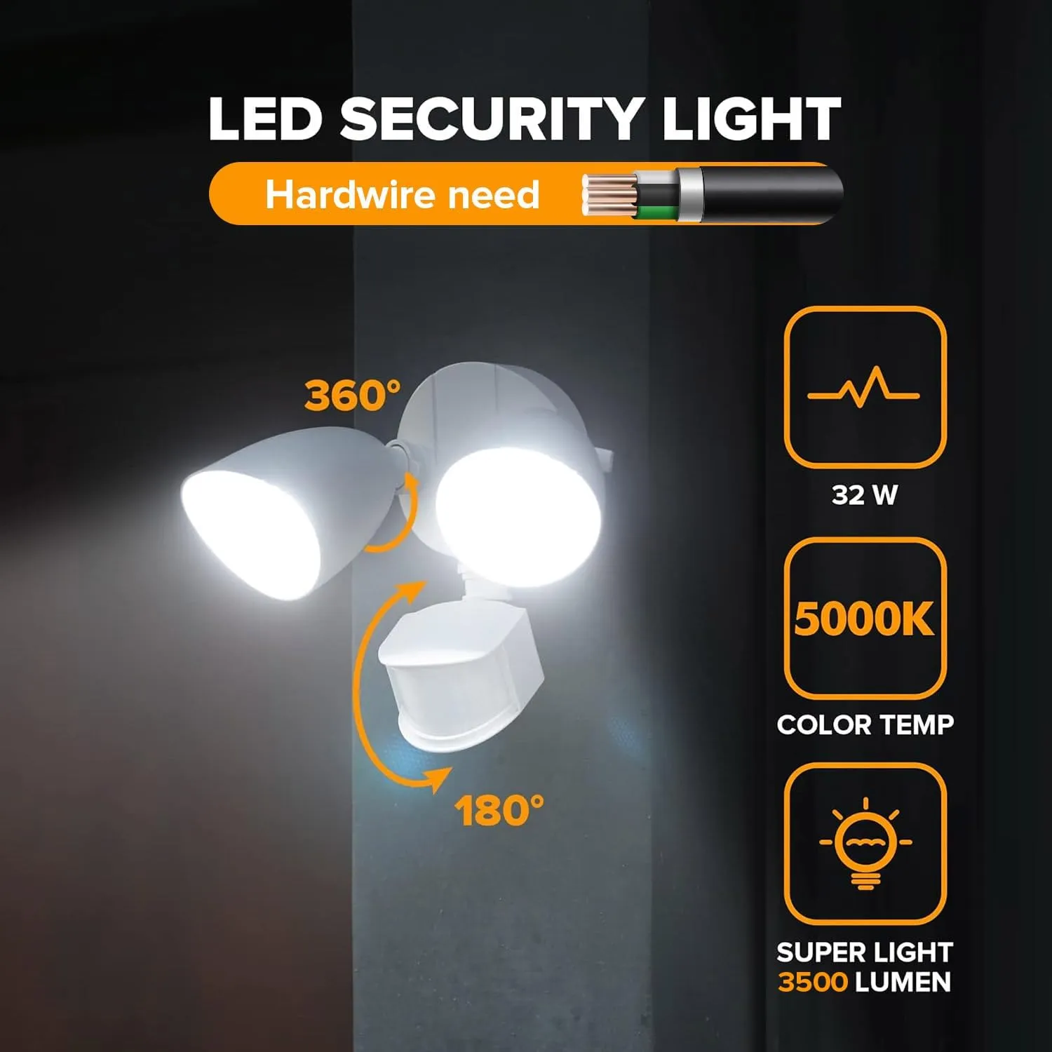 LUTEC 32W 3500 Lumen LED Security Lights Motion Sensor Light Outdoor, 5000K Daylight, IP65 Waterproof, Dusk to Dawn, Motion Detector Flood Light for Garage, Yard, Porch-White