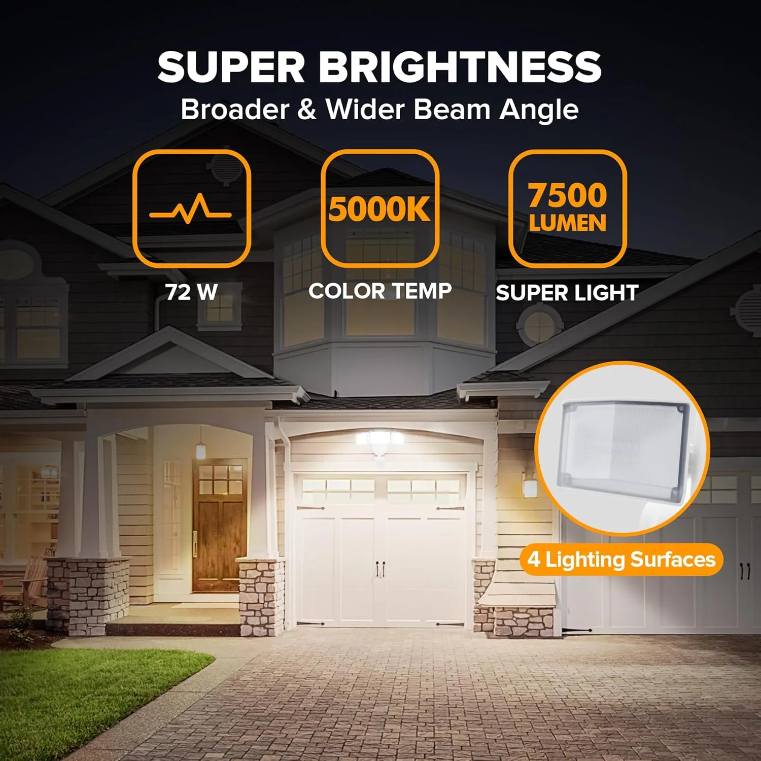 LUTEC 72W 7500LM LED Security Lights Motion Sensor Light Outdoor, 5000K Daylight, IP65 Waterproof, Dusk to Dawn, 3-Head Motion Detected Flood Light for Garage, Yard, Porch(White)