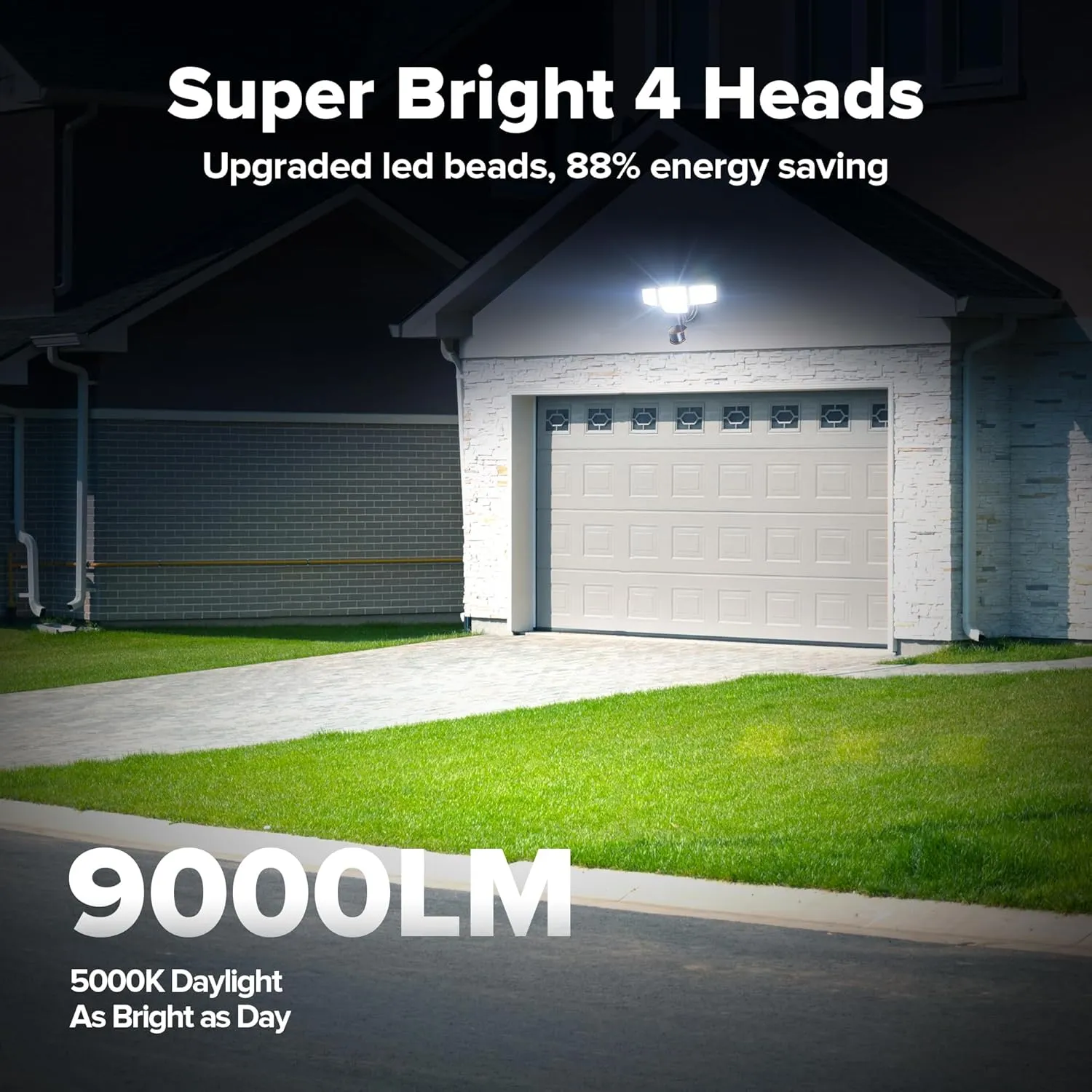 LUTEC 80W 9000LM LED Security Lights Motion Sensor Outdoor Lights, 4 Head LED Flood Light Outdoor 5000K Daylight, IP65 Waterproof, Motion Detected Light for Outside, House, Garage, Yard (Brown)