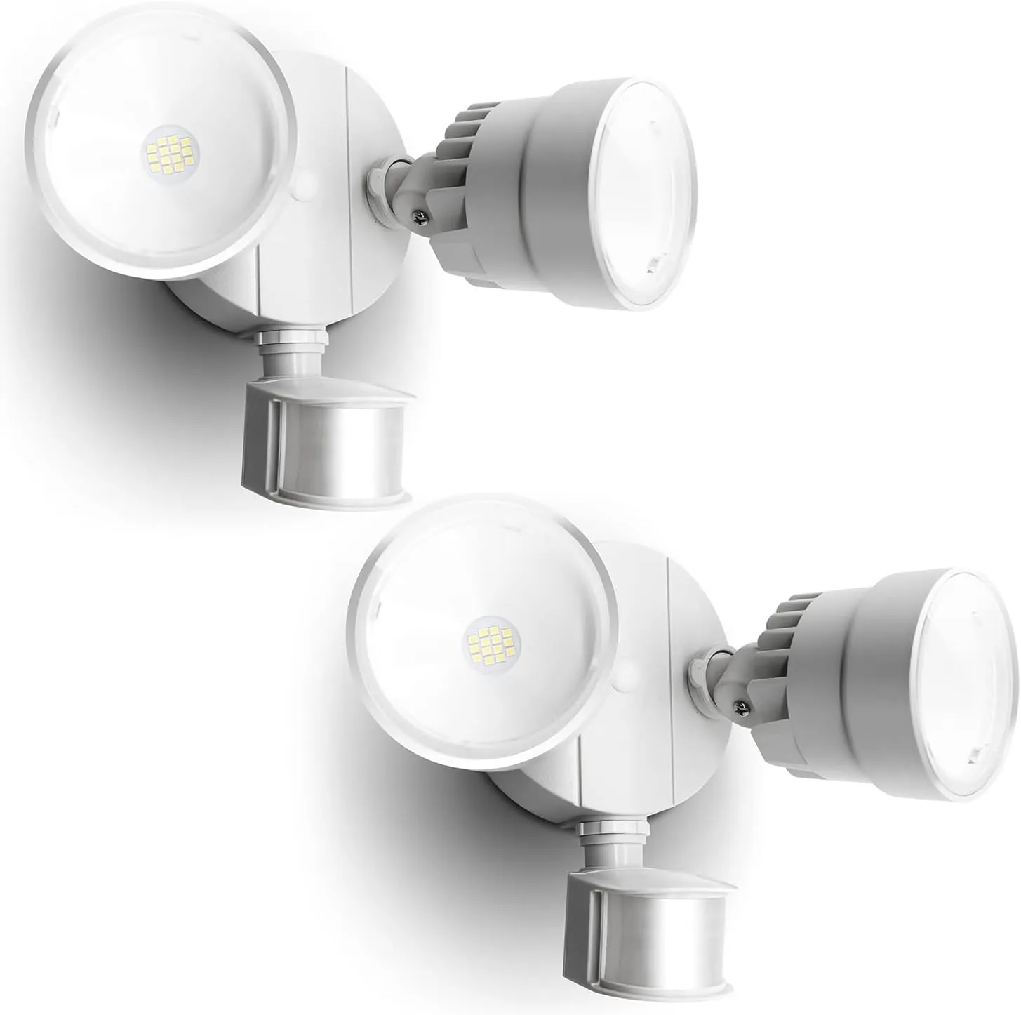 LUTEC P6221W-PIR24 2000 Lumen 18 Watt 26 LED Motion Activated Integrated Dual-Head Flood Light Outdoor, IP54 Waterproof Exterior Security Floodlight for Patio, Garden, Yard, Warehouse White，2 Pack