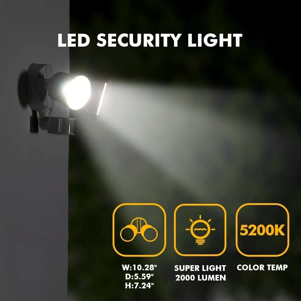 LUTEC P6221W-PIR24 2000 Lumen 18 Watt 26 LED Motion Activated Integrated Dual-Head Flood Light Outdoor, IP54 Waterproof Exterior Security Floodlight for Patio, Garden, Yard, Warehouse White，2 Pack