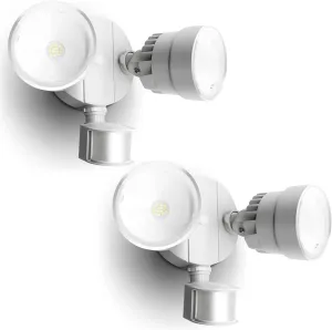 LUTEC P6221W-PIR24 2000 Lumen 18 Watt 26 LED Motion Activated Integrated Dual-Head Flood Light Outdoor, IP54 Waterproof Exterior Security Floodlight for Patio, Garden, Yard, Warehouse White，2 Pack
