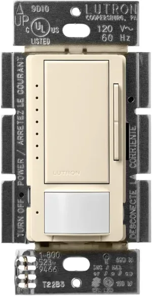Lutron Maestro Motion Sensor Dimmer Switch for Bathroom, Garage, Laundry Room, and Closet, Occupancy and Vacancy Sensor, Single-Pole/Multi-Location, No Neutral Req, MSCL-OP153M-AL, Almond