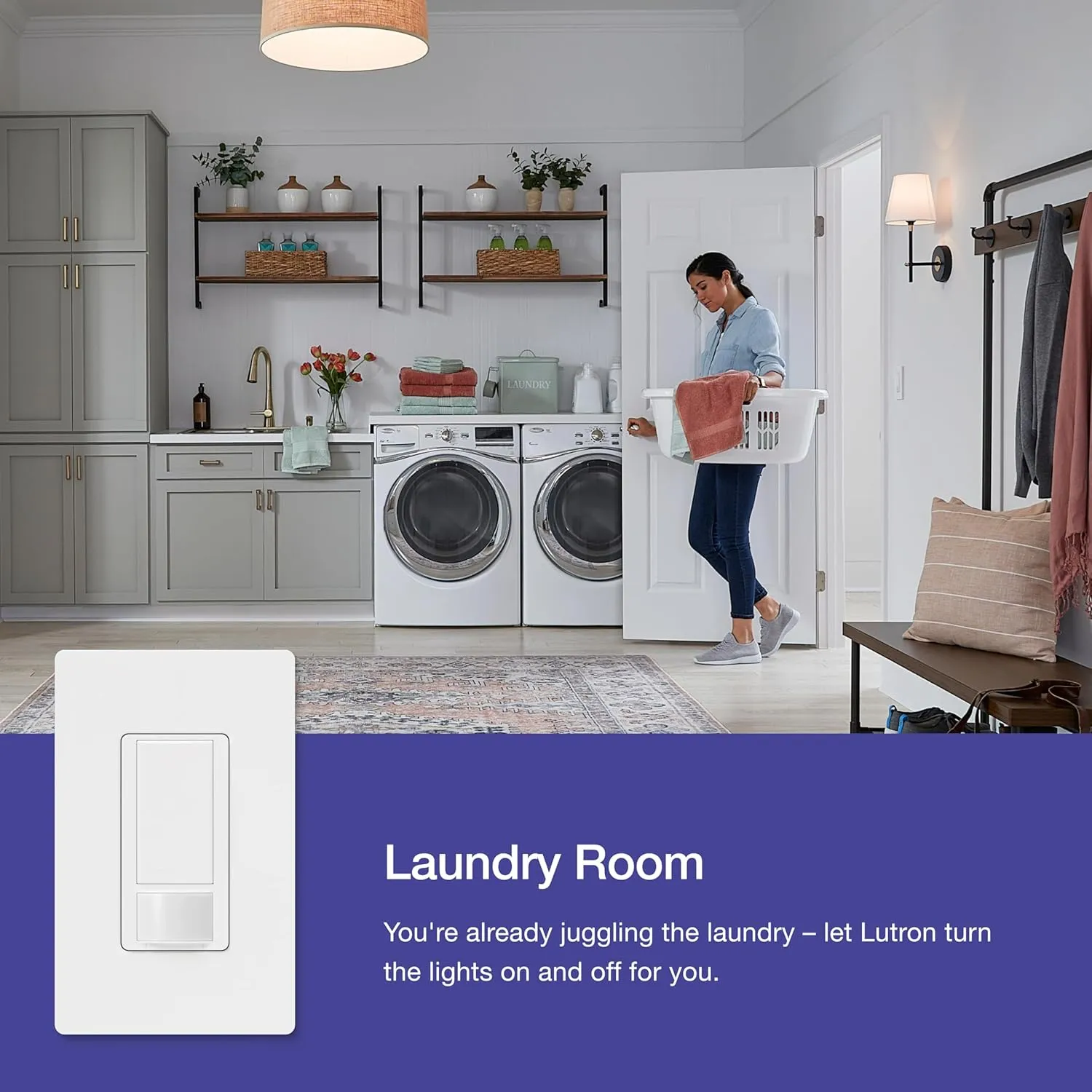 Lutron Maestro Motion Sensor Light Switch for Bathroom, Garage, Laundry Room, and Closet, for Any Light Bulbs, Occupancy and Vacancy Sensor, Single-Pole Only, No Neutral Required, MS-OPS2-BI, Biscuit