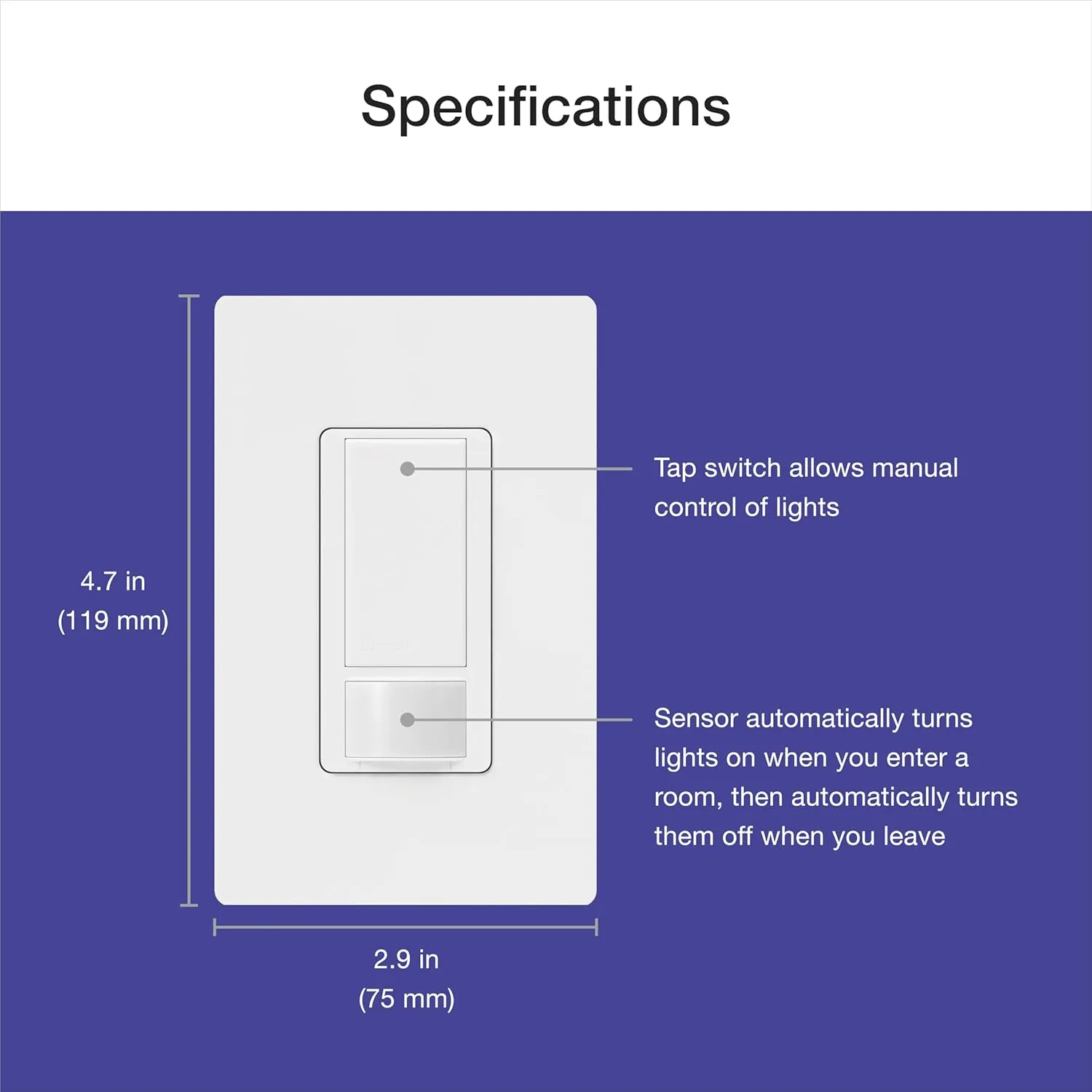 Lutron Maestro Motion Sensor Light Switch for Bathroom, Garage, Laundry Room, and Closet, for Any Light Bulbs, Occupancy and Vacancy Sensor, Single-Pole Only, No Neutral Required, MS-OPS2-BI, Biscuit