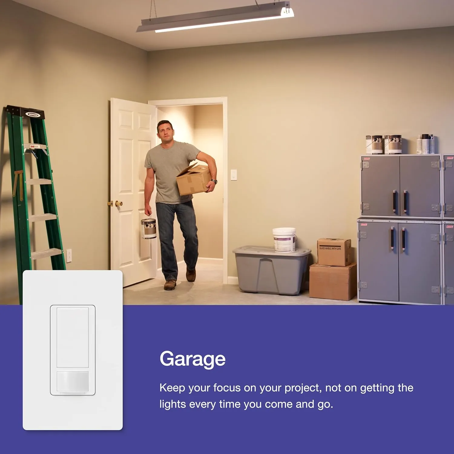 Lutron Maestro Motion Sensor Light Switch for Bathroom, Garage, Laundry Room, and Closet, for Any Light Bulbs, Occupancy and Vacancy Sensor, Single-Pole Only, No Neutral Required, MS-OPS2-BI, Biscuit