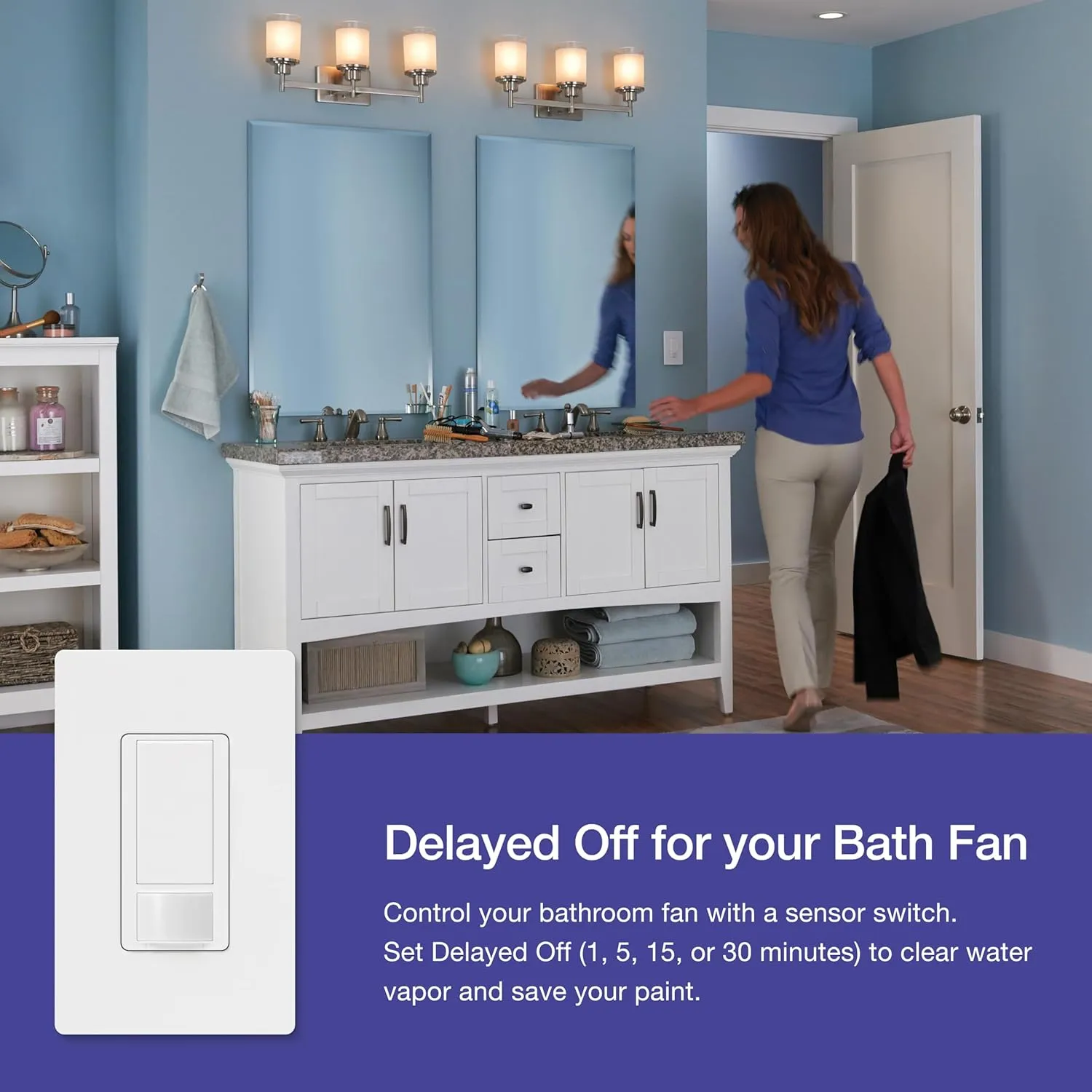 Lutron Maestro Motion Sensor Light Switch for Bathroom, Garage, Laundry Room, and Closet, for Any Light Bulbs, Occupancy and Vacancy Sensor, Single-Pole Only, No Neutral Required, MS-OPS2-BI, Biscuit