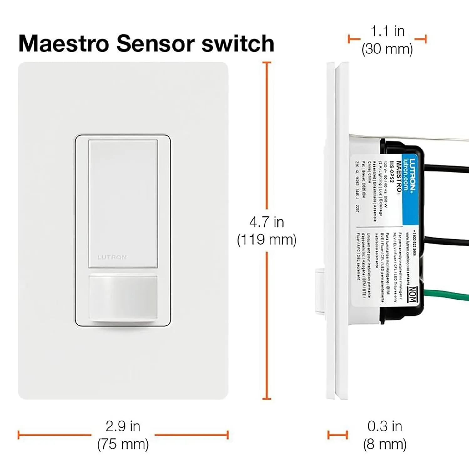 Lutron Maestro Motion Sensor Light Switch Indoor for Bathroom, Garage, Laundry Room, Any Bulbs, Occupancy Vacancy Sensor, Single-Pole, MS-OPS2-WH, White