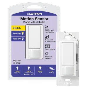 Lutron Maestro Motion Sensor Light Switch Indoor for Bathroom, Garage, Laundry Room, Any Bulbs, Occupancy Vacancy Sensor, Single-Pole, MS-OPS2-WH, White