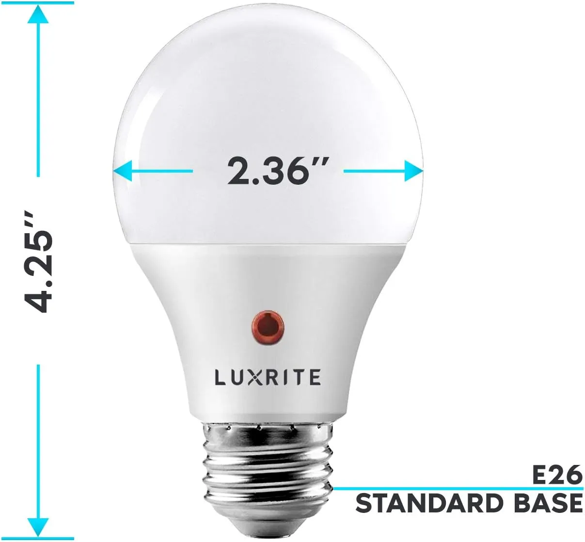 LUXRITE A19 LED Dusk to Dawn Light Bulbs Outdoor Lighting, 60 Watt Equivalent, Enclosed Fixture Rated, Automatic On Off Sensor, 5000K Bright White, 800 Lumens, Damp Rated, E26 Base (4 Pack)
