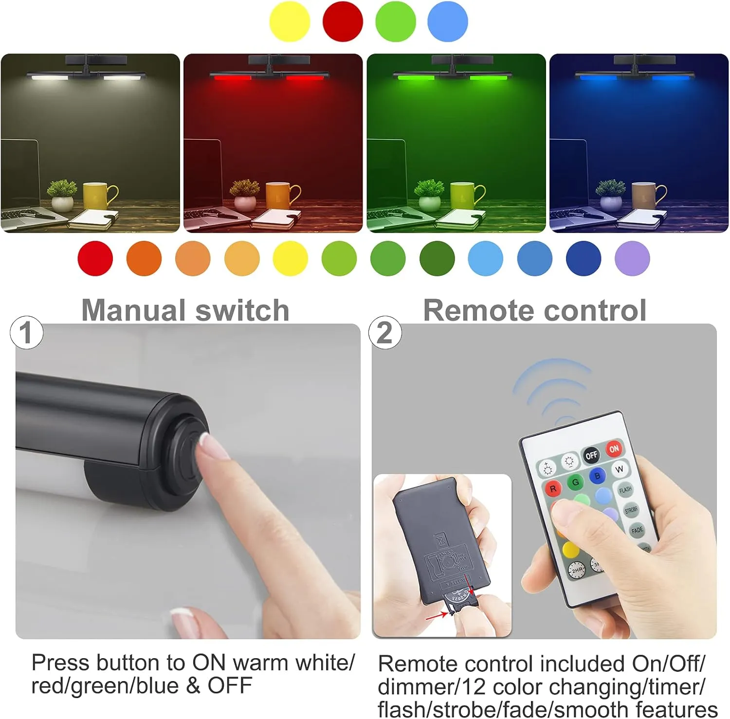 LUXSWAY Picture Lights Rechargeable,Painting Light for Picture with Aluminum Finish,Upgrade 12 Color Changing Art Lights with Timer for Display,Dart Board Lighting-Black