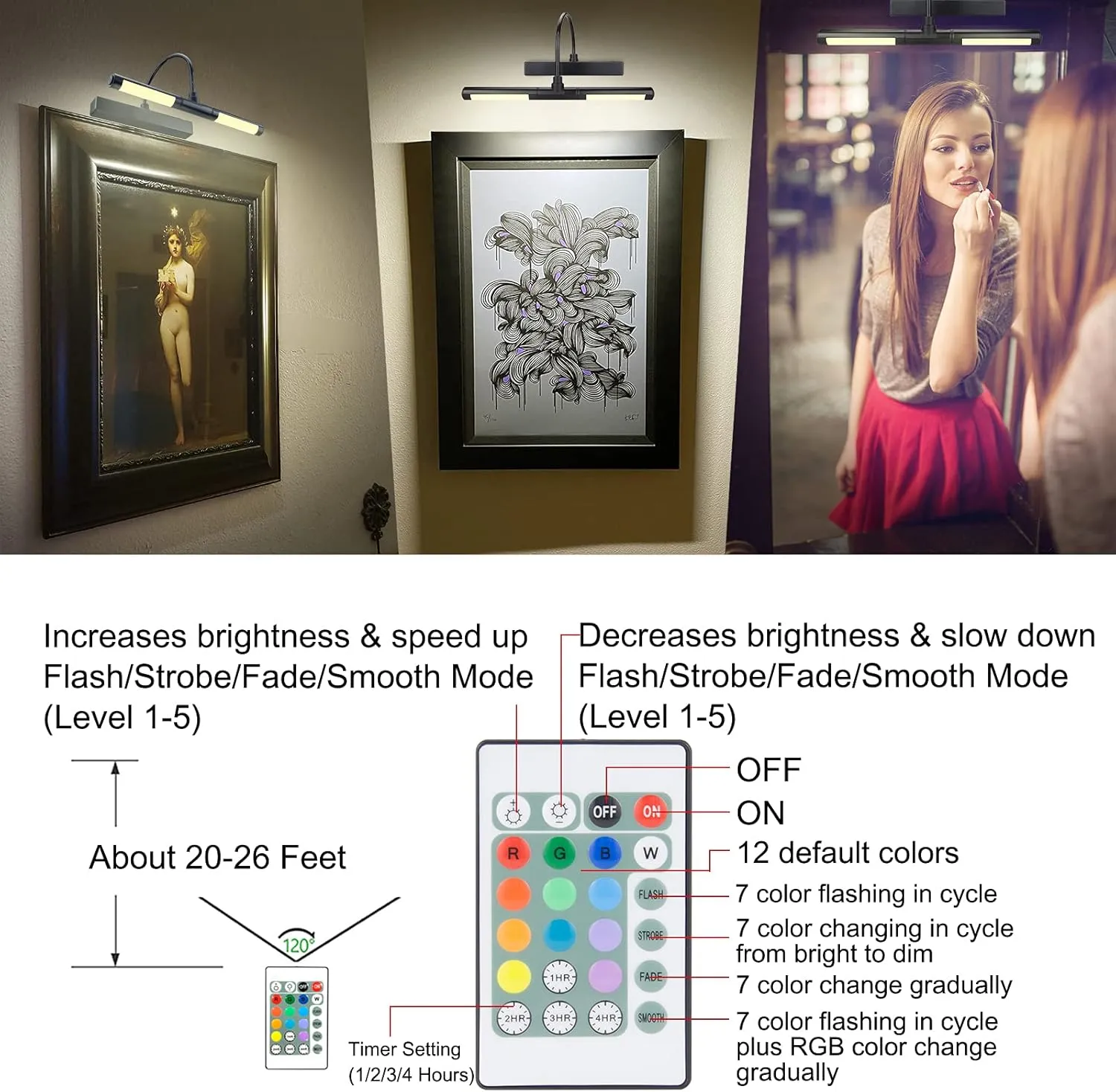 LUXSWAY Picture Lights Rechargeable,Painting Light for Picture with Aluminum Finish,Upgrade 12 Color Changing Art Lights with Timer for Display,Dart Board Lighting-Black