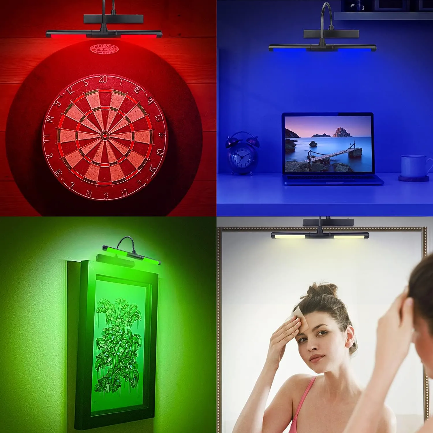 LUXSWAY Picture Lights Rechargeable,Painting Light for Picture with Aluminum Finish,Upgrade 12 Color Changing Art Lights with Timer for Display,Dart Board Lighting-Black