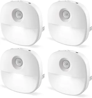 Lyridz Motion Sensor Night Light Indoor, 1-50 lm Dimmable LED Night Lights Plug Into Wall, Bright Plug-in Night Light with Dusk to Dawn Sensor for Stairs, Bathroom, Hallway, Garage, Toilet, (4 Pack)