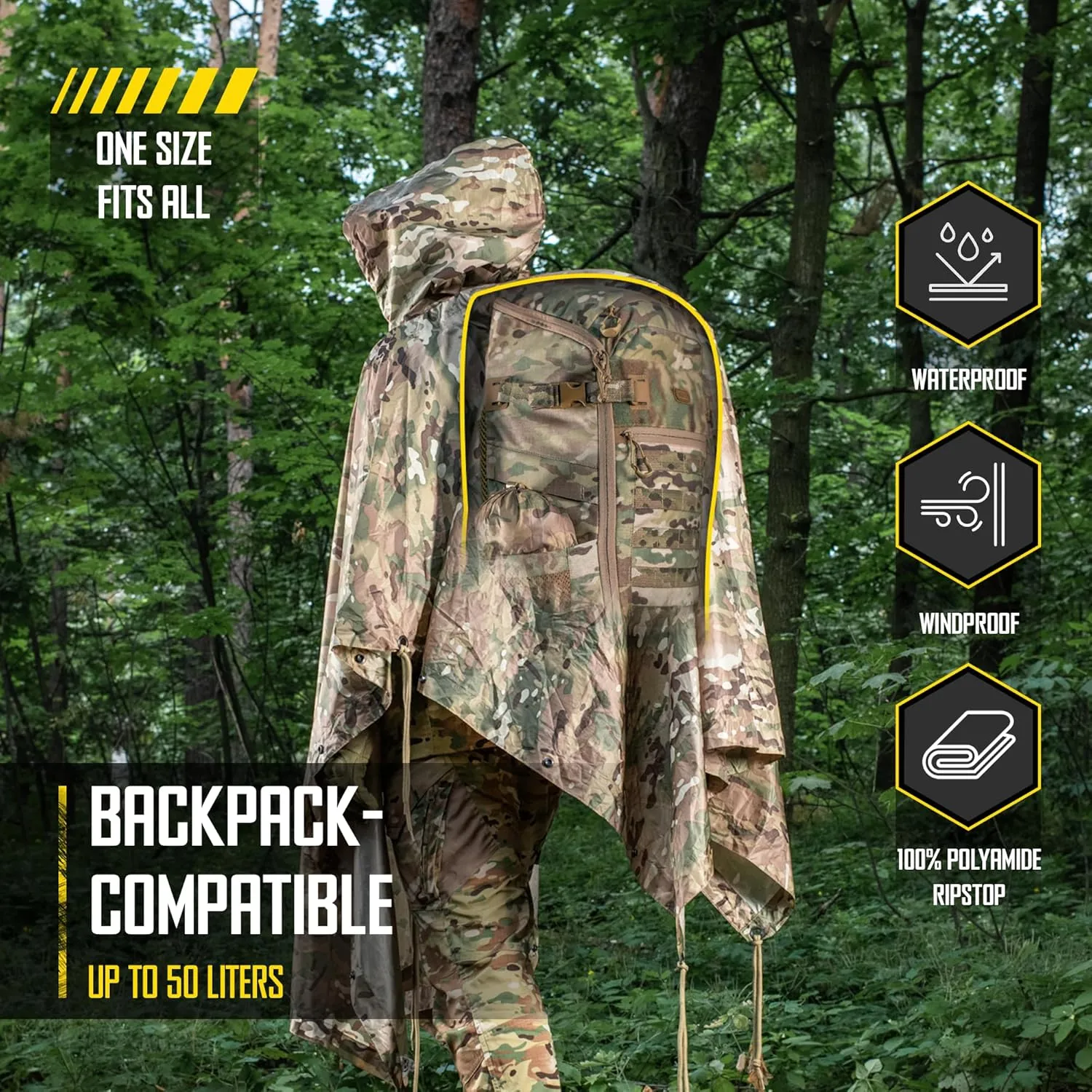 M-Tac Tactical Rain Poncho - Army Military Poncho Shelter - Waterproof Ripstop Camping Hiking Outdoor Hunting Rain Ponchos