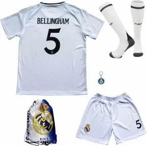 Madrid Home New Bellingham No #5 Kids Soccer Jersey Kit Shorts Socks Set Youth Sizes