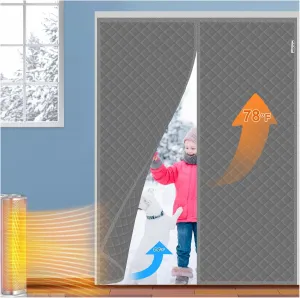 Magnetic Thermal Insulated Door Curtain Fit Door Size 72" x 80", Quilted Oxford Fabric Thicken Cotton Fill, Winter Cover Keep Cold Draft Out, Blanket Insulation for Front Patio Doors Gray