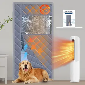 Magnetic Thermal Insulated Door Curtain Fits Door Size 38" X 82" Blanket Insulation Cover Oxford Cloth Thicken Cotton to Keep House Warm to Soundproof, Side Opening (with Visible Panels)