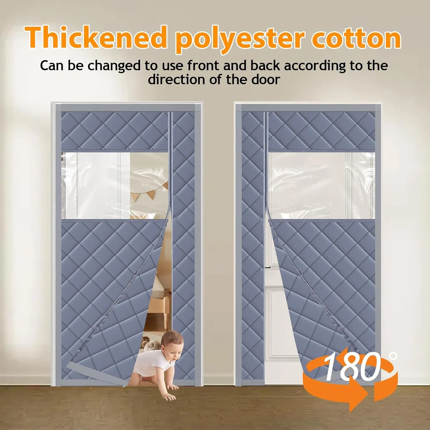 Magnetic Thermal Insulated Door Curtain Fits Door Size 38" X 82" Blanket Insulation Cover Oxford Cloth Thicken Cotton to Keep House Warm to Soundproof, Side Opening (with Visible Panels)