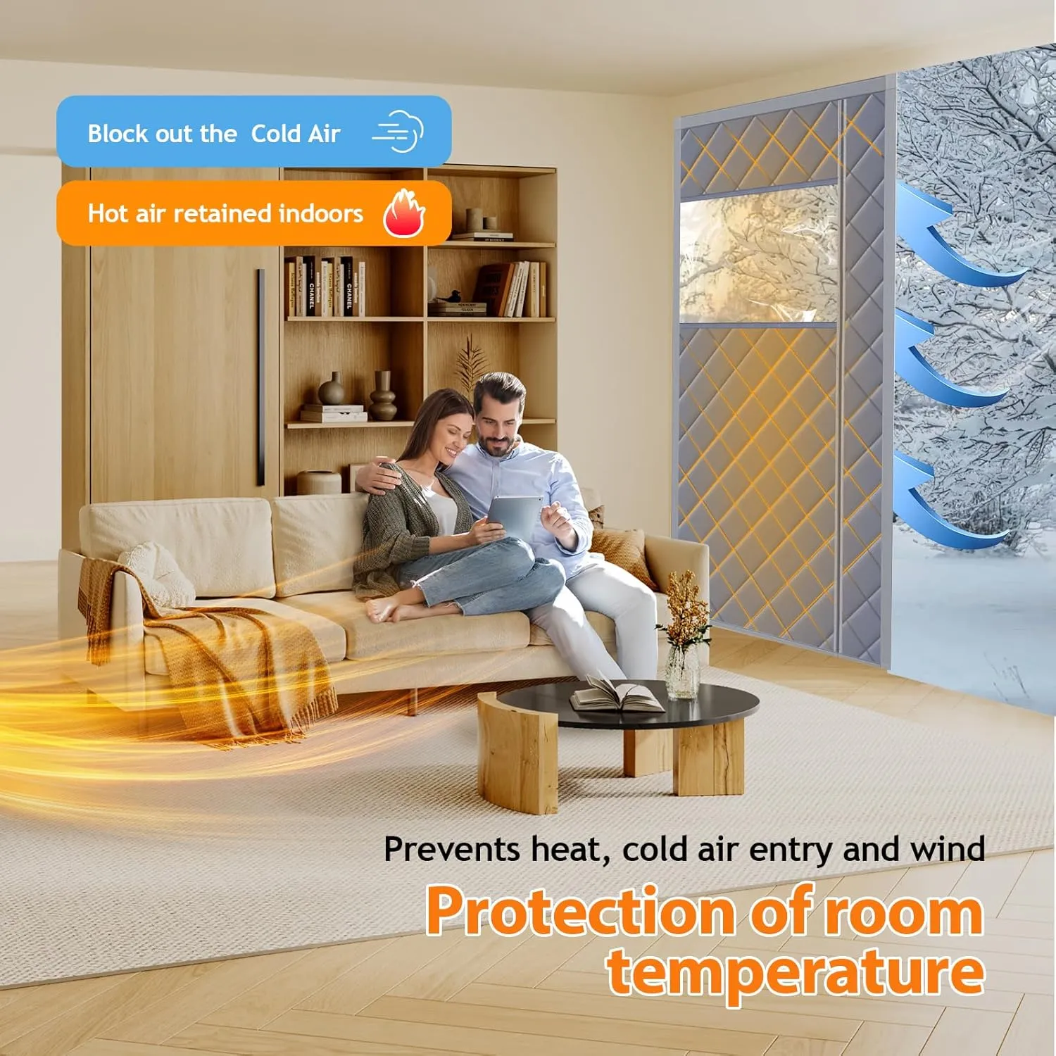 Magnetic Thermal Insulated Door Curtain Fits Door Size 38" X 82" Blanket Insulation Cover Oxford Cloth Thicken Cotton to Keep House Warm to Soundproof, Side Opening (with Visible Panels)