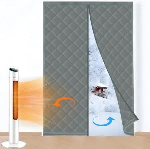 Magnetic Thermal Insulated Door Curtain Fits Door Size 72 x 80 Inch, Door Insulation Cover for Cold, Oxford Cloth Thicken Cotton Filled Blanket for Front Back Sliding Door in Winter, Grey